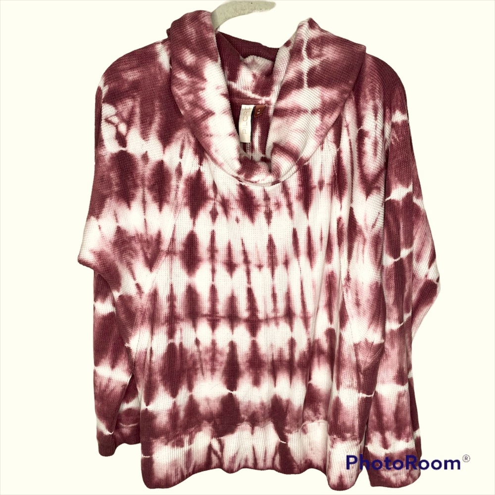 Anthropologie Pilcro‎ Pink White Waffle Knit Thermal Cowl Neck Top M
